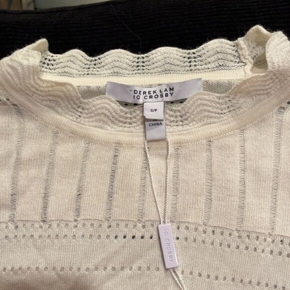 Derek Lam 10 Crosby Ivory Wool Blend Scalloped Neck Lightweight Sweater Sz S - Picture 6 of 13